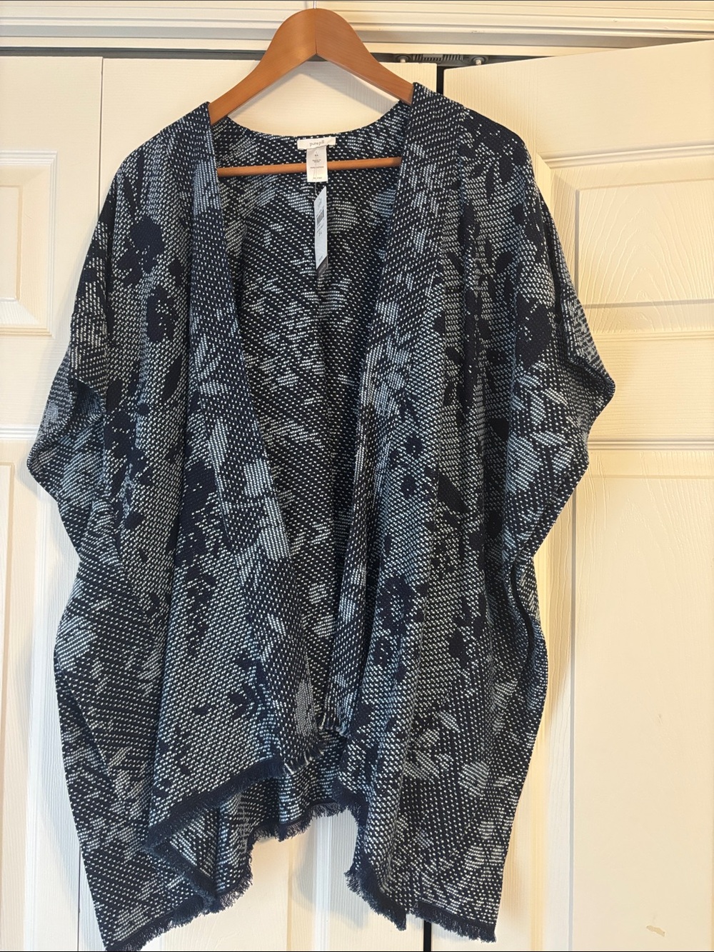 J. Jill Navy and Light Blue Floral Open-Front Poncho